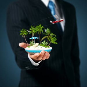 Man Holding Tiny Toy Island
